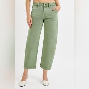 RISEN Barrel Jeans High-rise Tummy Control Tapered Cropped Hem Denim Pants Green